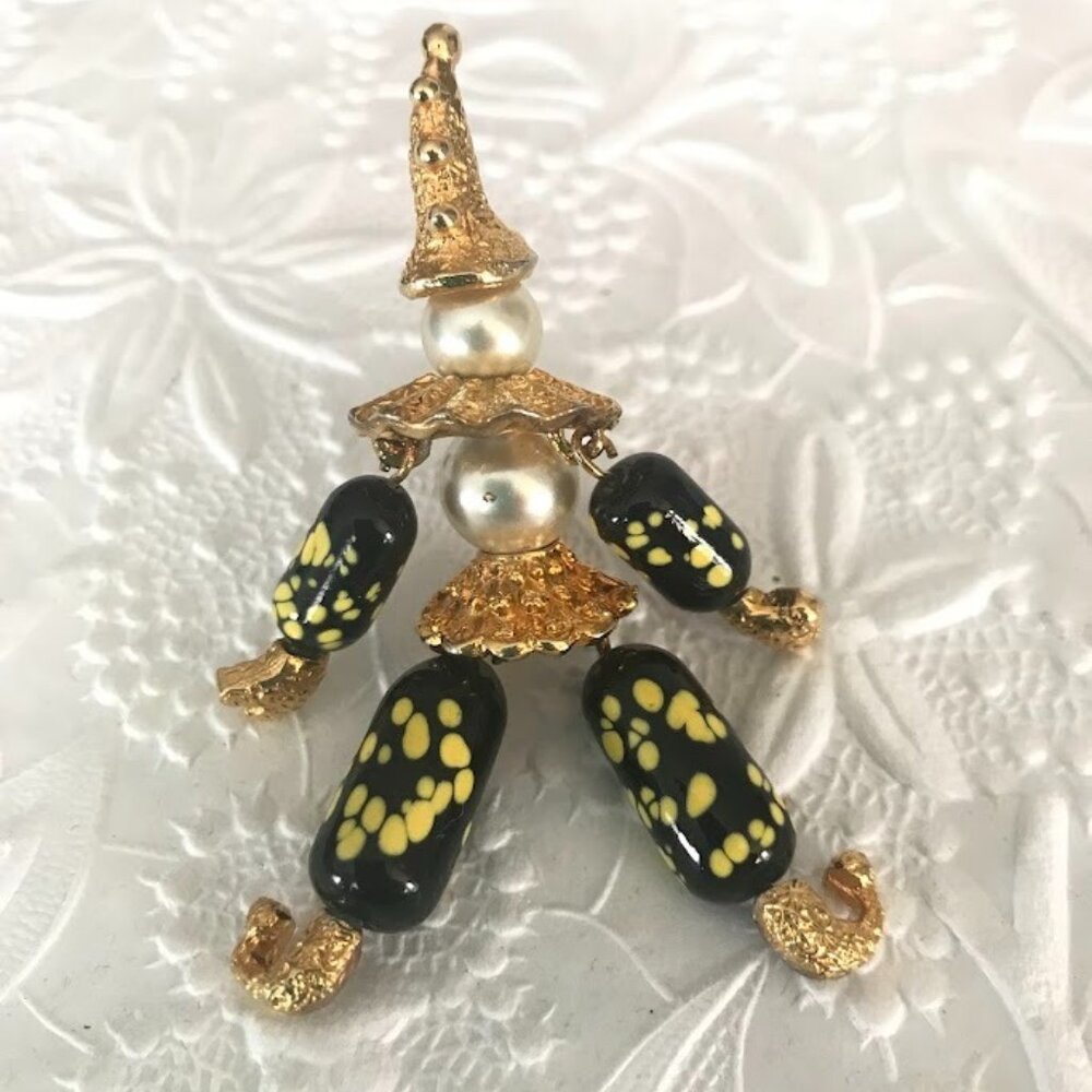 Adorable Vintage Pearl and Murano Glass Clown Brooch!
